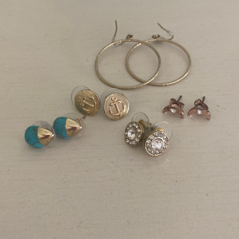 Earrings! Hoops, Anchor Earrings, Half Moons and Teal and Gold Teardrops!
